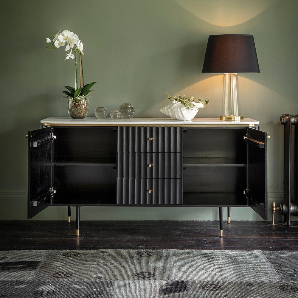 Flute Marble Sideboard - Black