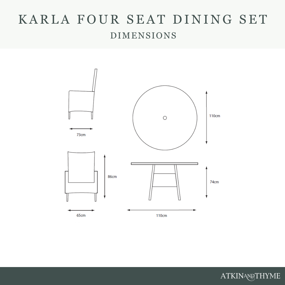 KARLA 4 SEAT DINING SET AND DELUXE 2.5M PARASOL