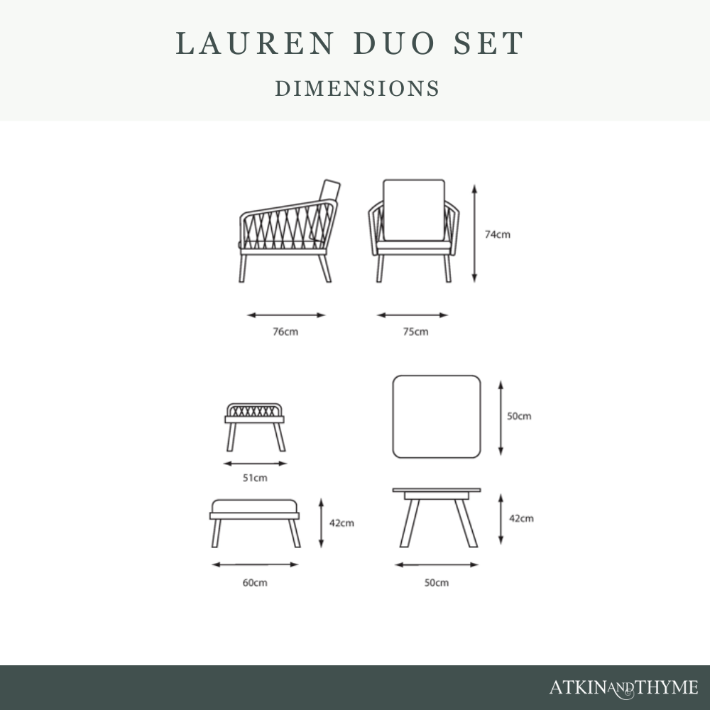 Lauren Duo Set with Chairs, Table and Footstools