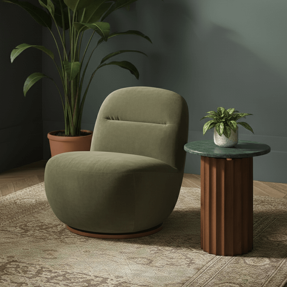 SUSIE SWIVEL CHAIR IN GREEN VELVET