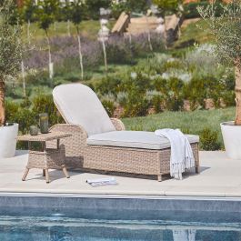 Karla Rattan Beige Weave Sunlounger Atkin and Thyme Atkin and Thyme