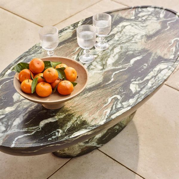 Atkin and Thyme Lucy Coffee Table in Green Marble Top Detail Outdoor