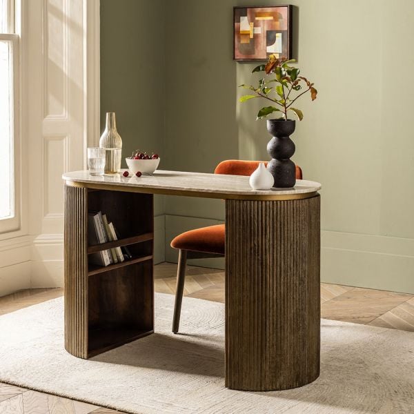 Atkin and Thyme Rondo Marble Desk With Layla Rust Chair