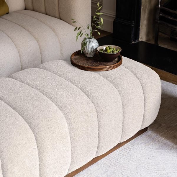 Atkin and Thyme Sloane Fluted Ottoman in Natural Boucle Close Up