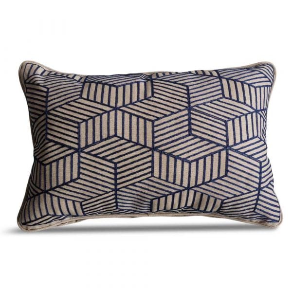 Blue Striped Embroidered Scatter Cushion-40 x 60cm Rectangle