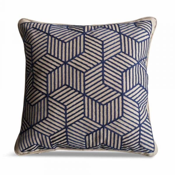 Blue Striped Embroidered Scatter Cushion-50cm Square