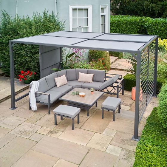 Daria Grey Metal Slatted Panel Gazebo | Atkin and Thyme | Atkin and Thyme