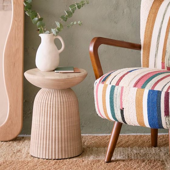 Atkin and Thyme Side Table/Stool in Travertine Finish 